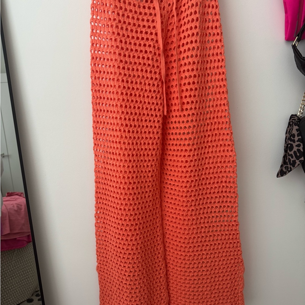 Aerie Bright Orange Crochet Pants